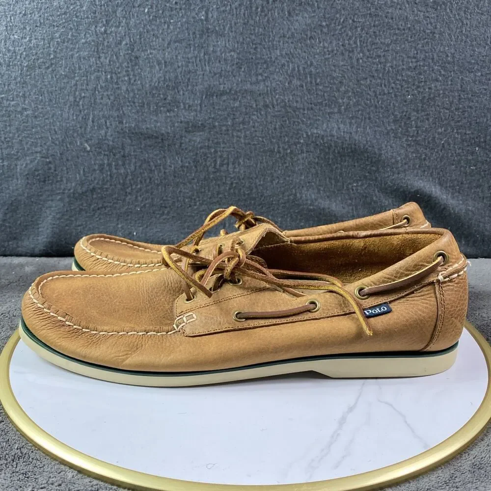 Polo Ralph Lauren Bienne Tumbled Leather Boat Shoes Men’s 12 D Brown Lace Up